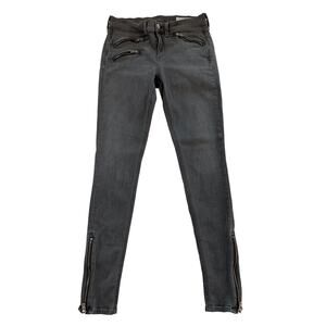 RAG & BONE Gray Skinny Moto Jeans with Zipper Detail
